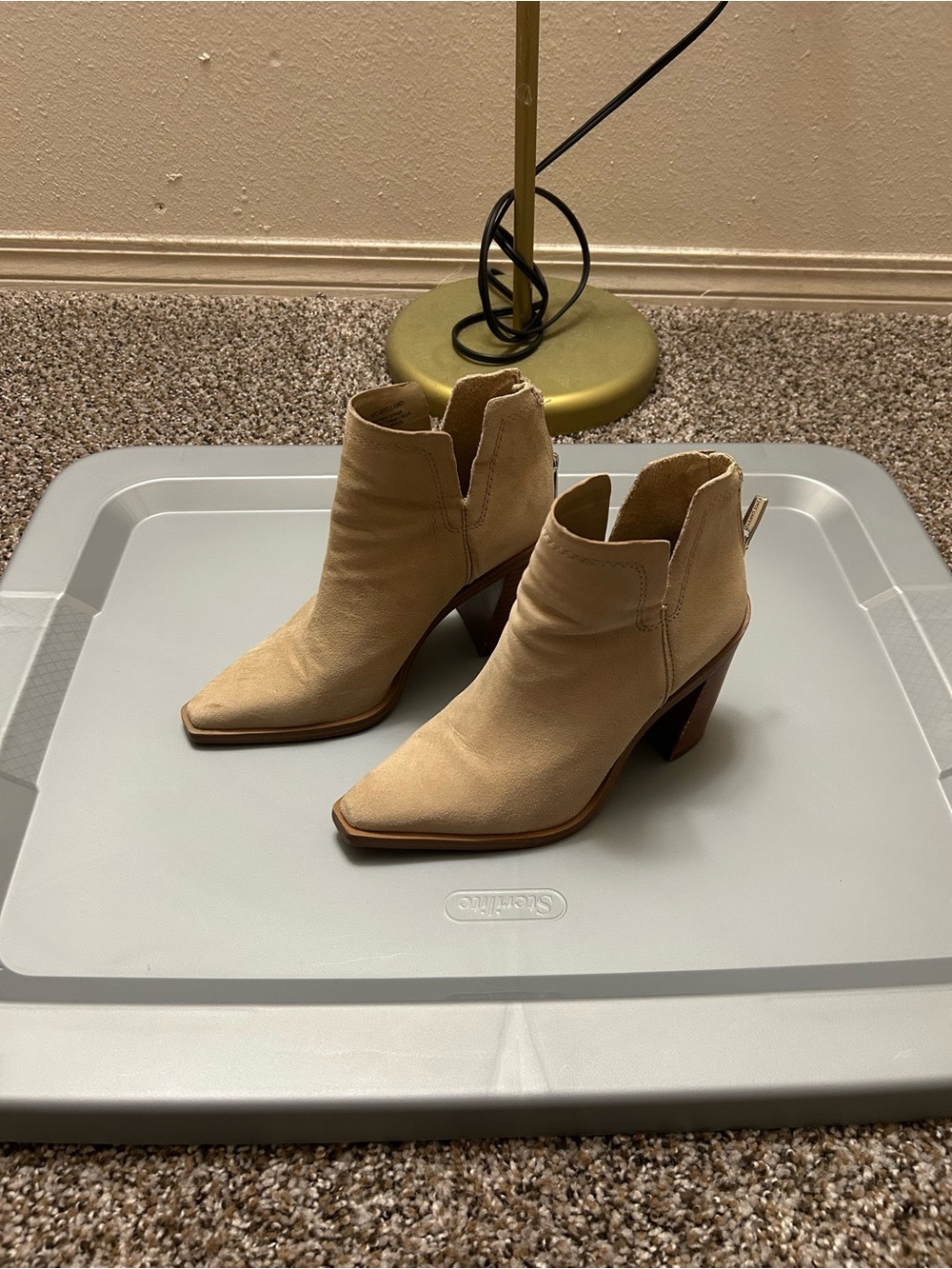 Vince Camuto Beige Pointed Toe Ankle Booties
